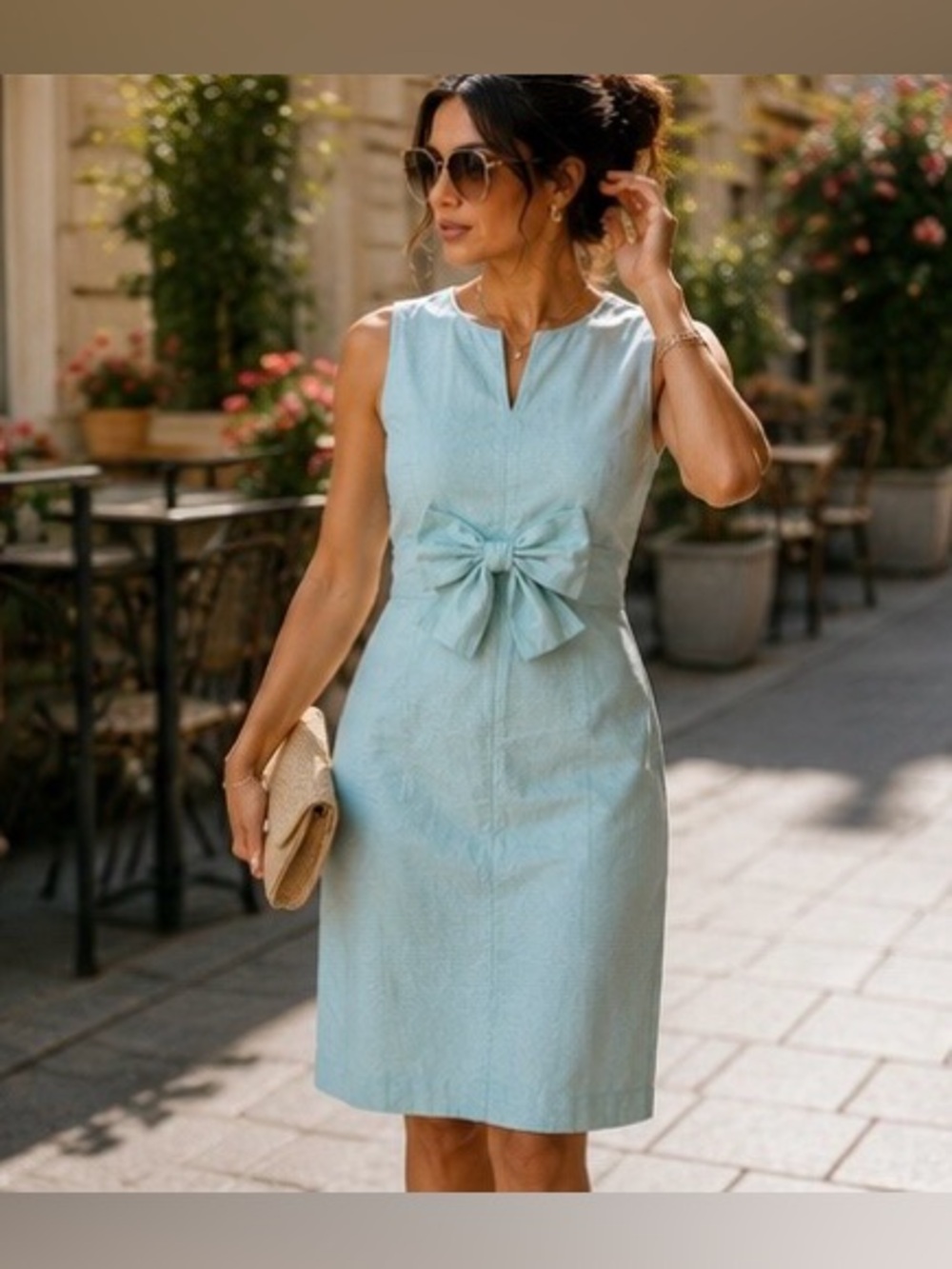 Sara Campbell Aqua Bow Sheath Dress Size 10 Made in USA - Picture 5 of 13